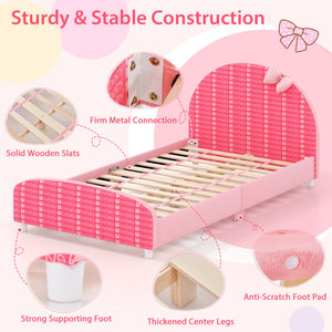 Wood Upholstered Twin Bed Platform with Slat Support-Pink view 9
