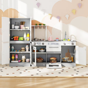 Wooden 2 Piece Kids Kitchen Playset with Fridge and Running Water-Gray view 2