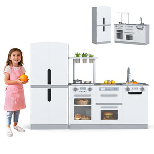 Wooden 2 Piece Kids Kitchen Playset with Fridge and Running Water-Gray view 4