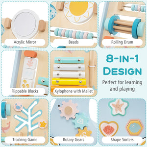 Wooden Baby Walker Push and Pull Learning Activity Center with Wheels-Blue view 6