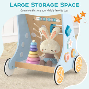 Wooden Baby Walker Push and Pull Learning Activity Center with Wheels-Blue view 7