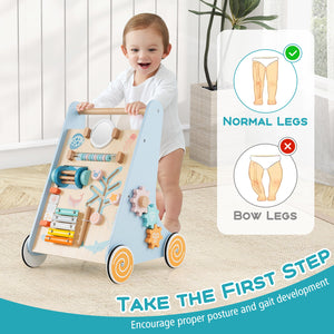 Wooden Baby Walker Push and Pull Learning Activity Center with Wheels-Blue view 9