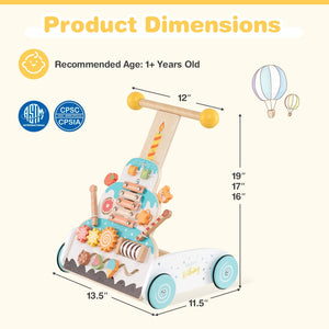 Wooden Baby Walker with Adjustable Heights and Smooth Wheels-White view 5