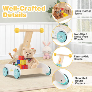 Wooden Baby Walker with Adjustable Heights and Smooth Wheels-White view 9