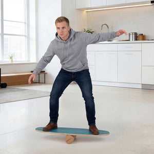 Wooden Balancing Board with Cork Roller and Storage Rack to Exercise-Blue view 5