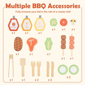 Wooden Barbecue Grill Playset with Chalkboard and Sink and Cabinet-Natural view 9