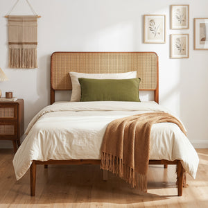 Wooden Boho Rattan Brown Bed Frame with Wooden Slat Support-Twin view 2