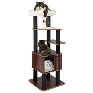 Wooden Cat Tower Top Perch with Soft Padding-Brown view 4