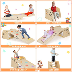 Wooden Climbing Toy Triangle Climber Set with Seesaw-Multicolor view 6