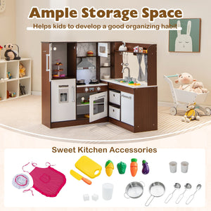 Wooden Corner Play Kitchen with Water Circulation System and Lights-Brown view 6