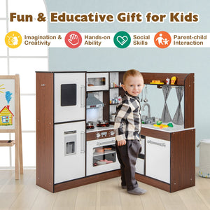 Wooden Corner Play Kitchen with Water Circulation System and Lights-Brown view 8