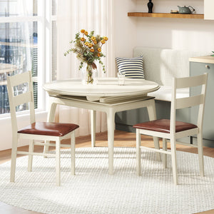 Wooden Dining Chair Set of 2 PU Leather Upholstered Kitchen Armless Chairs-White view 2