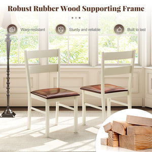 Wooden Dining Chair Set of 2 PU Leather Upholstered Kitchen Armless Chairs-White view 7