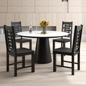 Wooden Dining Chair Set of 2 Solid Rubber Wood Kitchen Chairs-Black view 5
