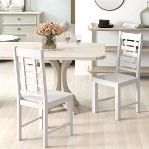 Wooden Dining Chair Set of 2 Solid Rubber Wood Kitchen Chairs-White view 2