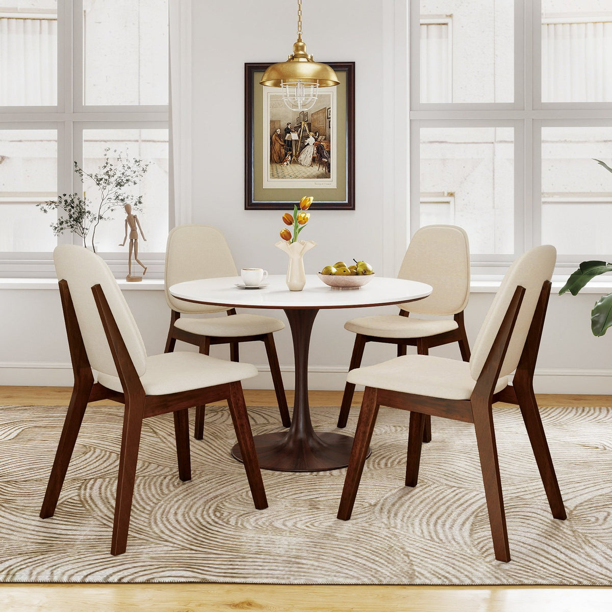 Wooden Dining Chair Set of 4 Mid-Century Modern Upholstered Side Armless Chair-Brown view 2