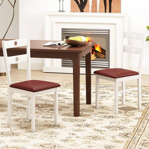 Wooden Dining Chairs Set of 2 Armless Kitchen Chairs with Hollowed Backrest-White view 2