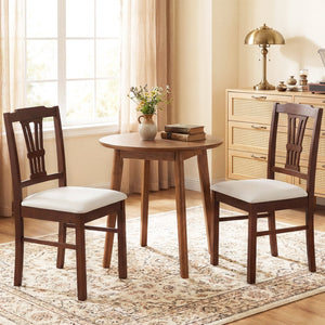 Wooden Dining Chairs Set of 2 Upholstered Kitchen Chairs with Solid Rubber Wood Frame-Beige view 3