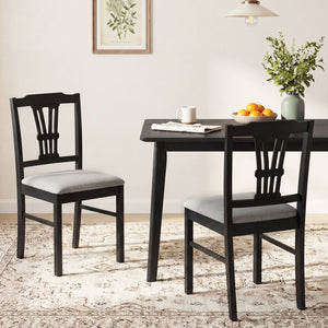 Wooden Dining Chairs Set of 2 Upholstered Kitchen Chairs with Solid Rubber Wood Frame-Gray view 2