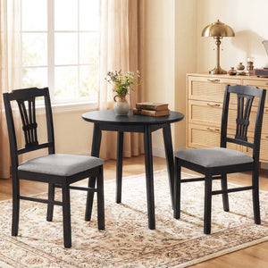 Wooden Dining Chairs Set of 2 Upholstered Kitchen Chairs with Solid Rubber Wood Frame-Gray view 3