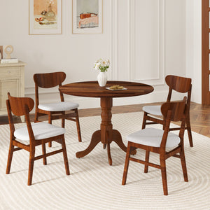Wooden Dining Table with Round Tabletop and Curved Trestle Legs-Walnut view 8