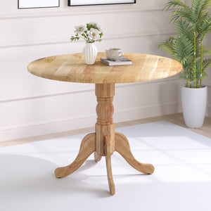 Wooden Dining Table with Round Tabletop and Curved Trestle Legs-Natural view 2