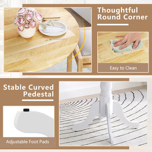 Wooden Dining Table with Round Tabletop and Curved Trestle Legs-Natural & White view 6