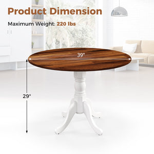 Wooden Dining Table with Round Tabletop and Curved Trestle Legs-Walnut & White view 4