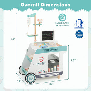 Wooden Doctor Playset for Kids Pretend Play Doctor Kit with Cart Gift for Toddlers Boys Girls Aged 3+-Green view 3
