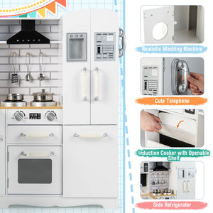 Wooden Kid's Corner Kitchen Playset with Stove for Toddlers-Natural & White view 7