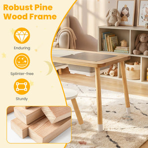 Wooden Kids Activity Table Set with Double-Sided Boards-Natural view 8