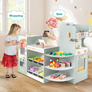 Wooden Kids Grocery Store Playset Pretend Play Supermarket-Green view 3