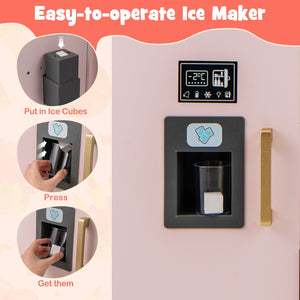Wooden Kids Kitchen Playset with Chalkboard Ice Maker Sink Lighted Microwave-Pink view 8