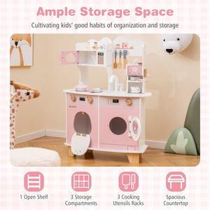 Wooden Kids Kitchen Playset with Coffee Maker for kids-Pink view 5
