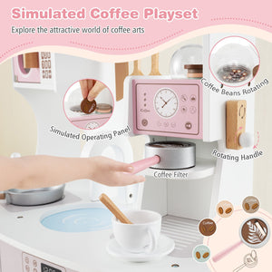 Wooden Kids Kitchen Playset with Coffee Maker for kids-Pink view 7