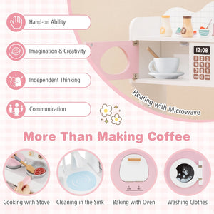 Wooden Kids Kitchen Playset with Coffee Maker for kids-Pink view 8