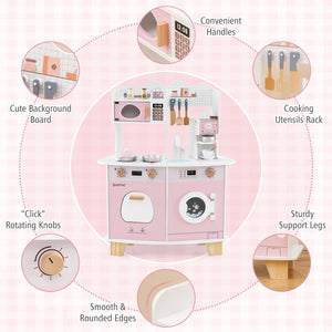 Wooden Kids Kitchen Playset with Coffee Maker for kids-Pink view 9