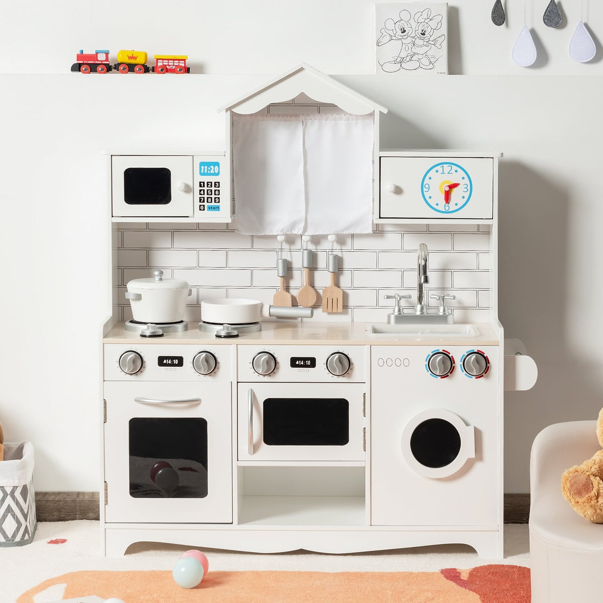 Wooden Kids Kitchen with Washing Machine view 2