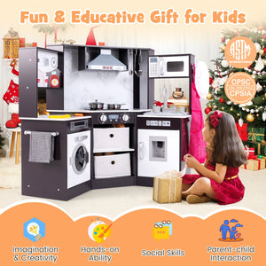 Wooden Kids Play Kitchen Playset with Realistic Lights and Sounds-Coffee view 6