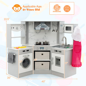 Wooden Kids Play Kitchen Playset with Realistic Lights and Sounds-Gray view 3