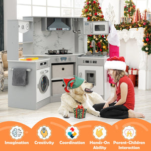 Wooden Kids Play Kitchen Playset with Realistic Lights and Sounds-Gray view 4