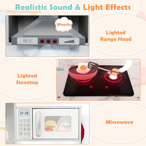 Wooden Kids Play Kitchen Playset with Realistic Lights and Sounds-Gray view 5