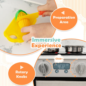 Wooden Kids Play Kitchen Playset with Realistic Lights and Sounds-Gray view 6