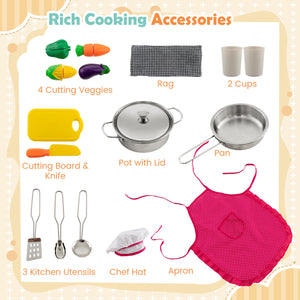 Wooden Kids Play Kitchen Playset with Realistic Lights and Sounds-Gray view 9
