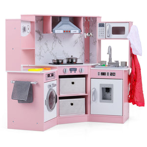 Wooden Kids Play Kitchen Playset with Realistic Lights and Sounds-Pink view 9