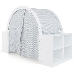 Wooden Kids Play Tent with Curtain Shades and 8 Cubbies-White view 4