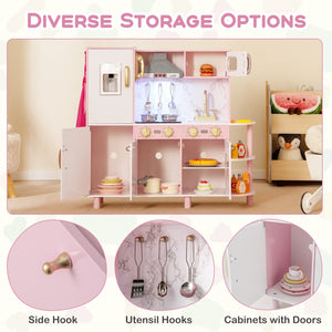 Wooden Kitchen Playset with Ice Maker and Sounds for Ages 3+-Pink view 5
