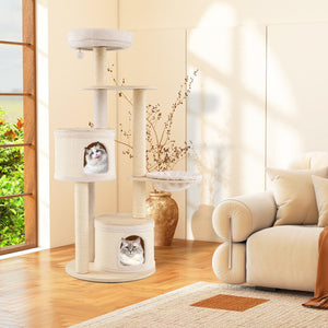 Wooden Kitten Tower with Sisal Scratching Posts and 2 Condos-Natural view 3