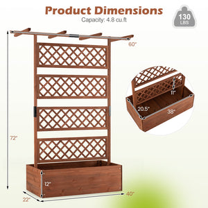 Wooden Planter Box with Lattice Trellis Raised Garden Bed Privacy Screen with Flat Roof-Brown view 4