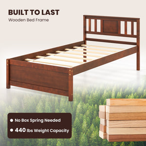 Wooden Platform Bed with Headboard and Slat Support-Twin Size view 8
